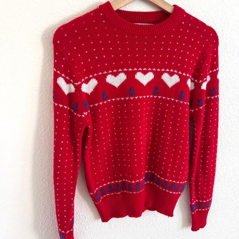 VINTAGE red sweetheart ski sweater / size S-M - Picture 2 of 6